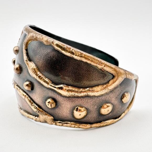 Copper and Brass Bracelet Hand Made Cuff Style Brutalist Chunky Statement Piece - Picture 5 of 13